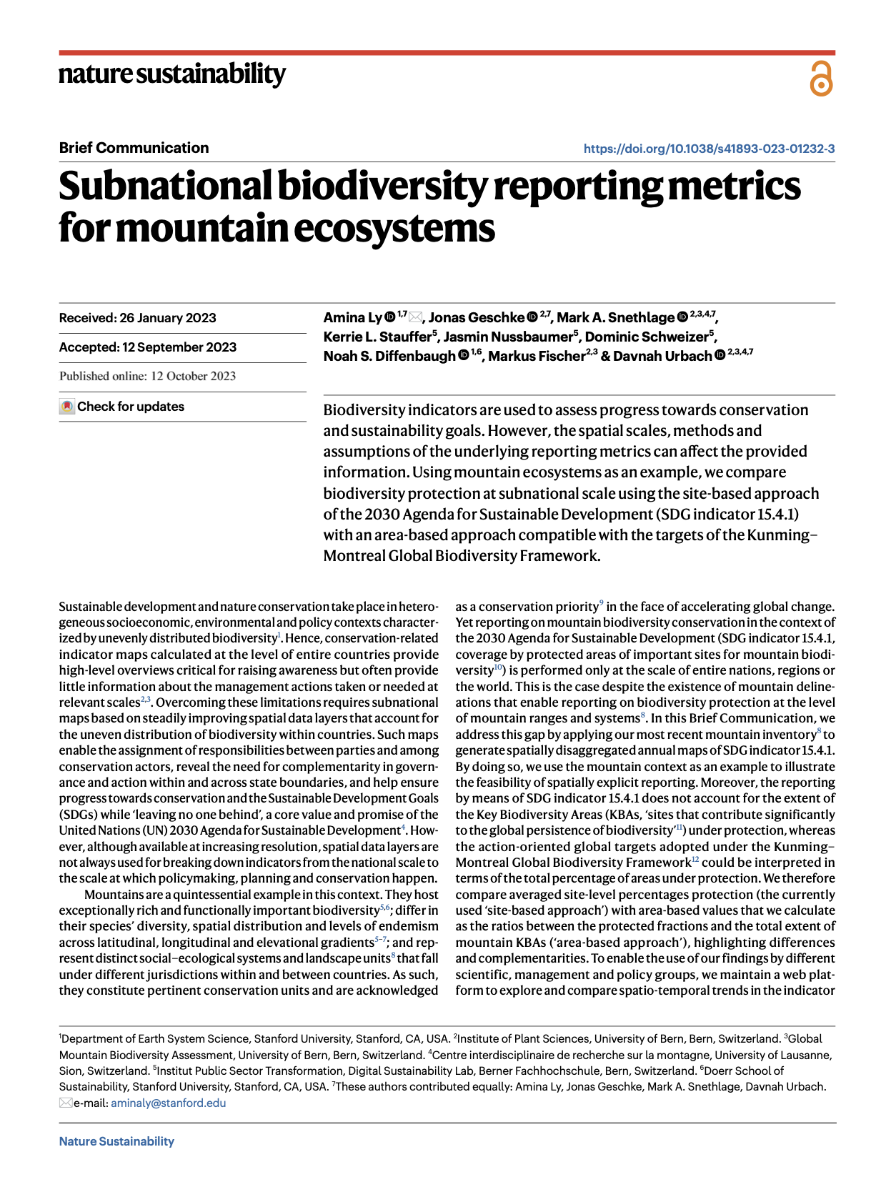 Subnational biodiversity reporting metrics for mountain ecosystems